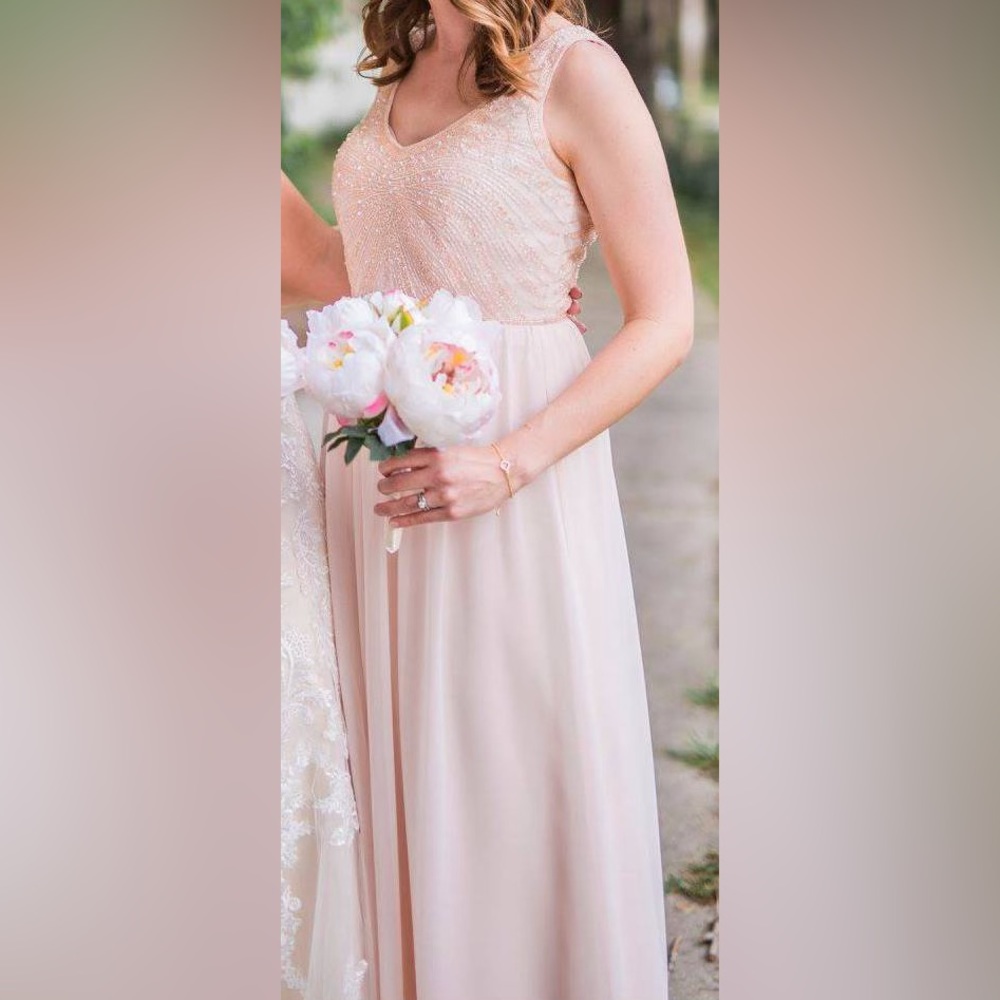 Long Dress with V-Neckline and Beaded Bodice (color: petal)